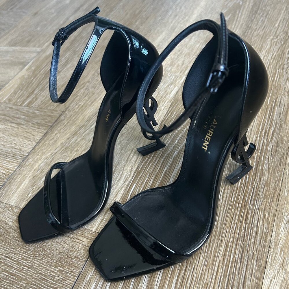 YSL Opyum Sandals in Black Patent Leather